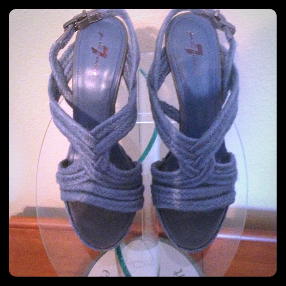 7 for all Mankind "Riley" Blue Jute heels sz 9.5